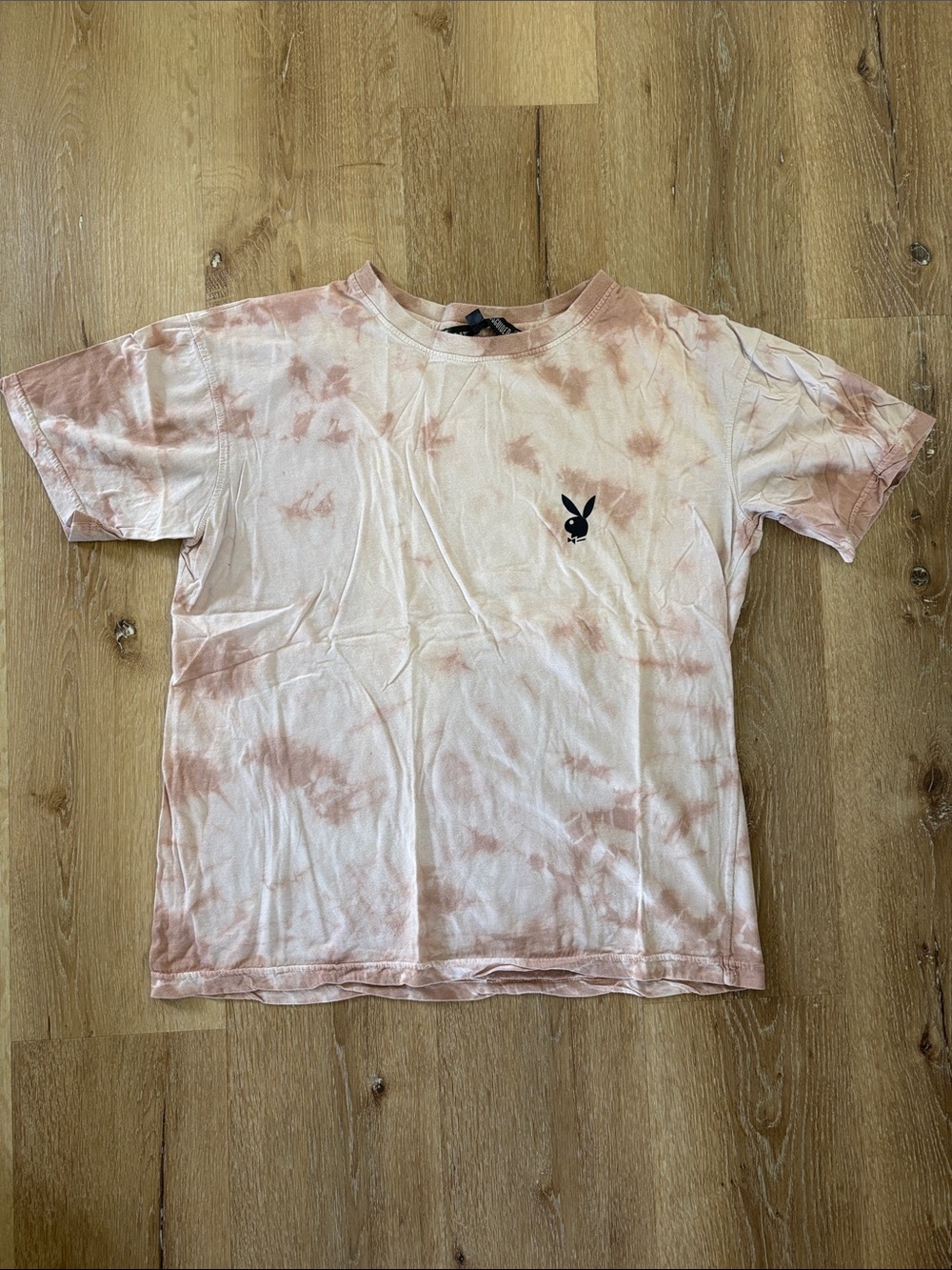 PLAYBOY Pink Oversized Tie-Dye Short Sleeve Tee with Black Bunny Logo